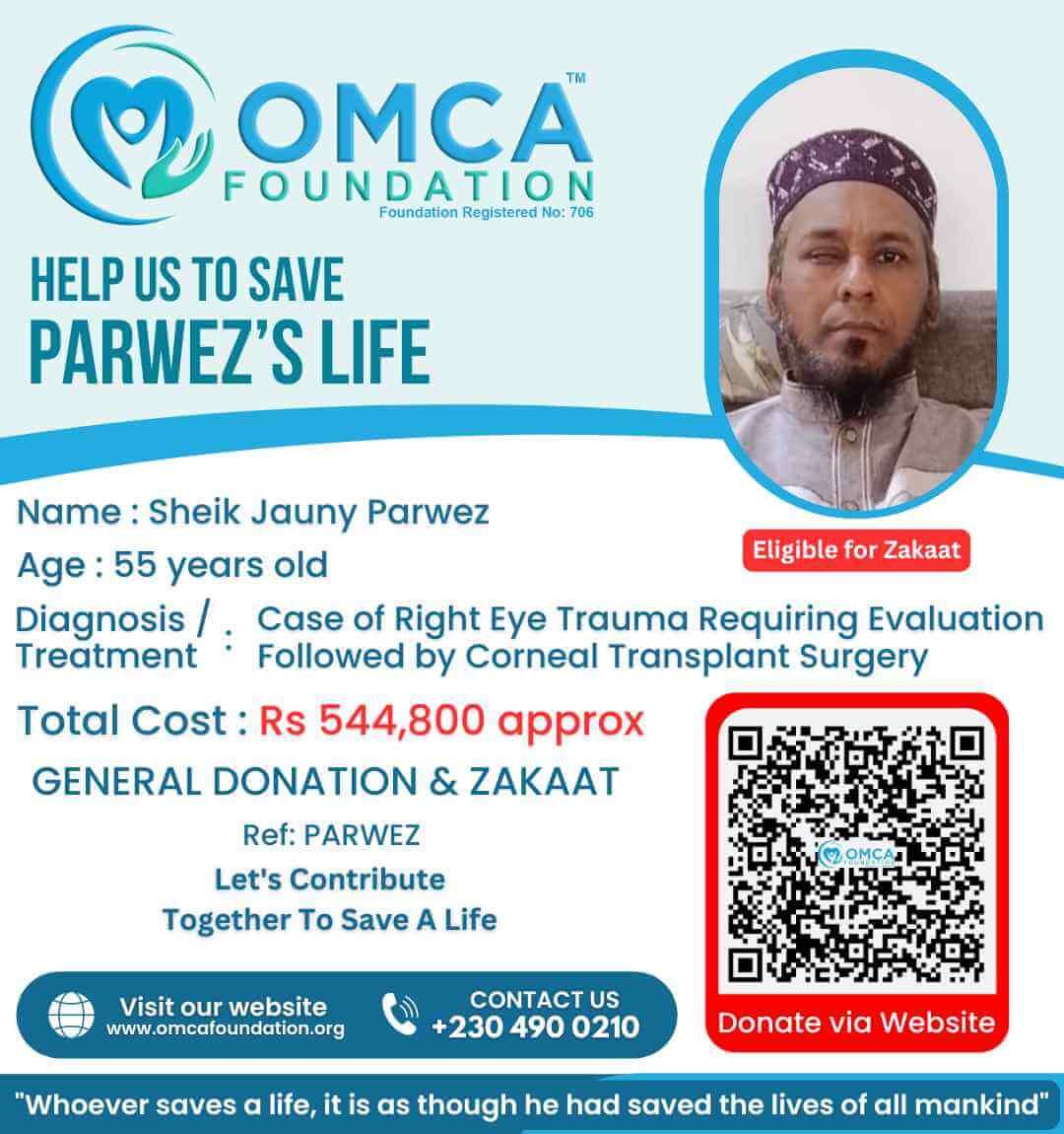 Help Save Parwez's Life – Urgent Corneal Transplant Surgery Support
