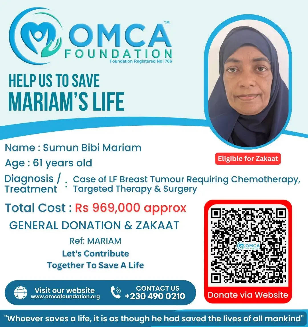 Help Save Mariam’s Life – Urgent Breast Tumour Treatment Support