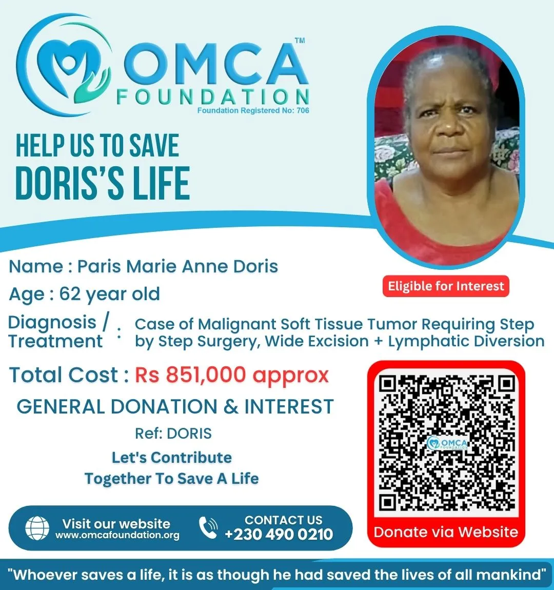 Help Save Doris’s Life – Urgent Soft Tissue Tumor Treatment Support