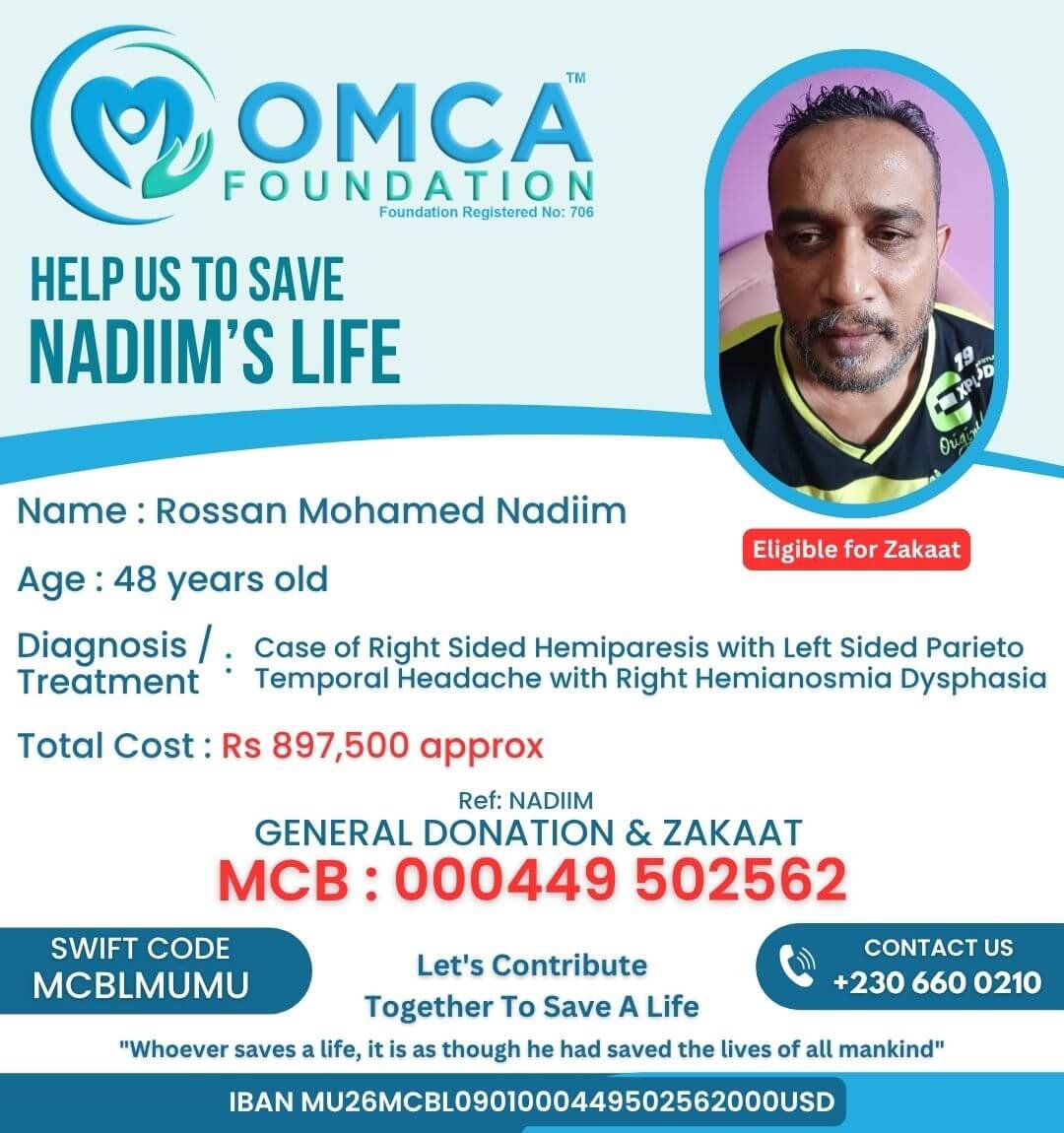 Help Save Mr. Rossan Mohamed Nadiim – Urgent Carotid Stenting Support