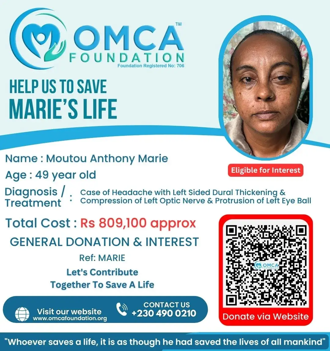 Help Save Mrs. Marie’s Life – Urgent Eye & Orbital Surgery Support
