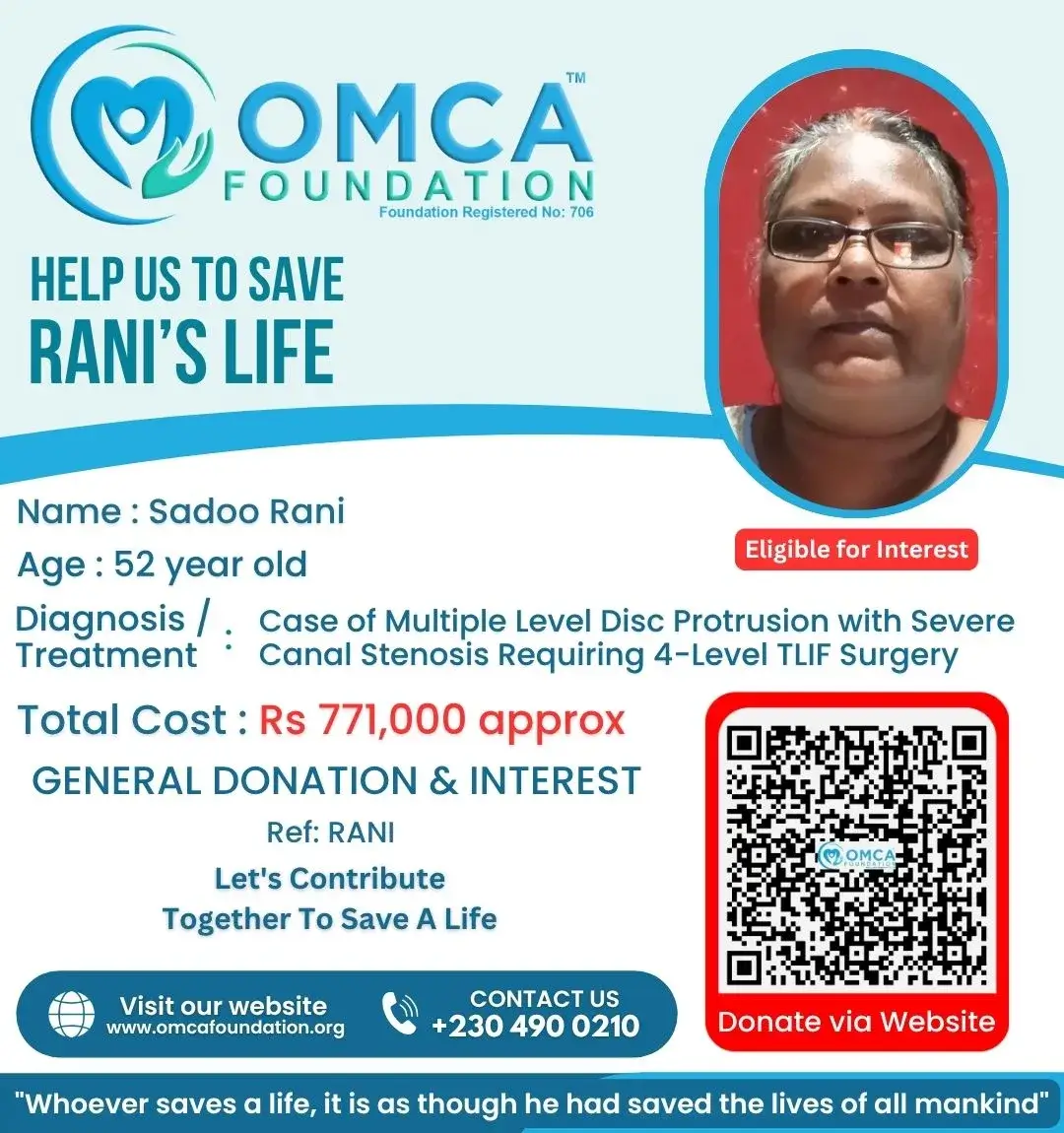 Help Save Mrs. Sadoo Rani – Urgent Spine Surgery Support