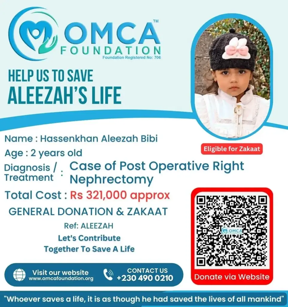 Help Support Child Hassenkhan Aleezah Bibi – Urgent Medical Evaluation & Kidney Care